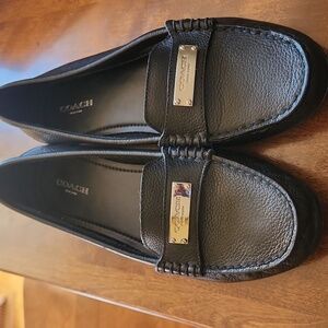 Coach Fredrica Black Pebble Leather Flats In Original Box